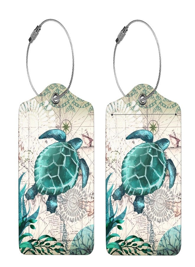 Anikathy 2 Pcs Luggage Tags for Suitcase, Cute Unique PU Leather Travel Bag Tag with Privacy Cover ID Label Address Card and Durable Metal Ring Suitable for Men Women Children Backpack, Turtles - Image 4